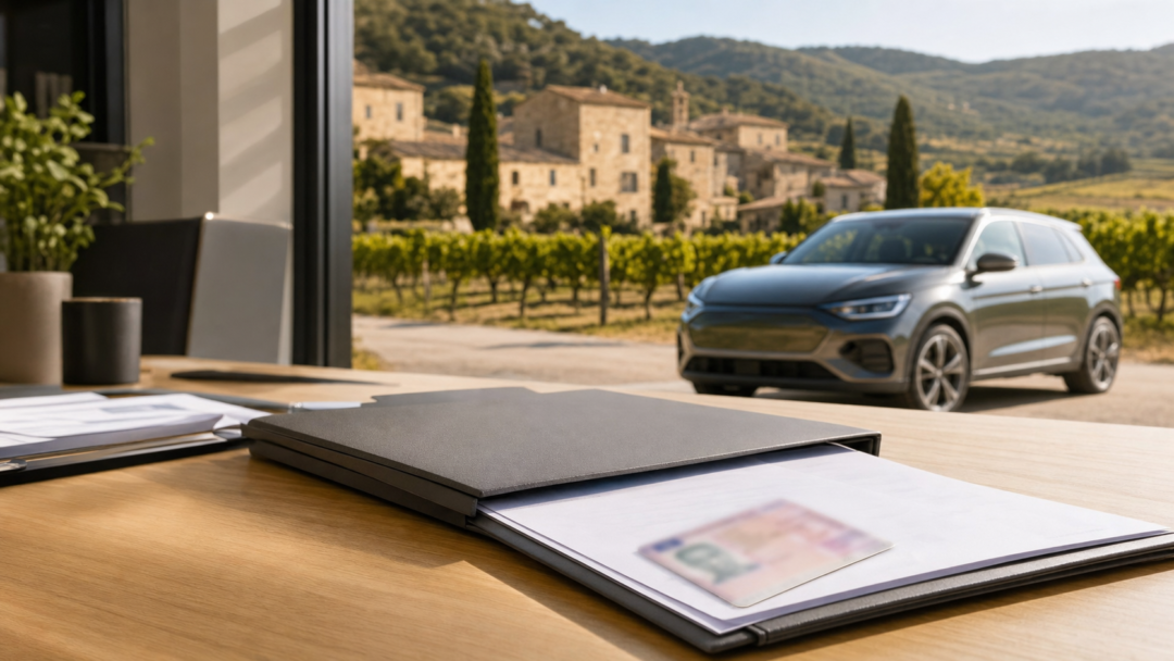 Image réaliste assurance auto permis étranger à Lagamas avec présence discrète d’IZO