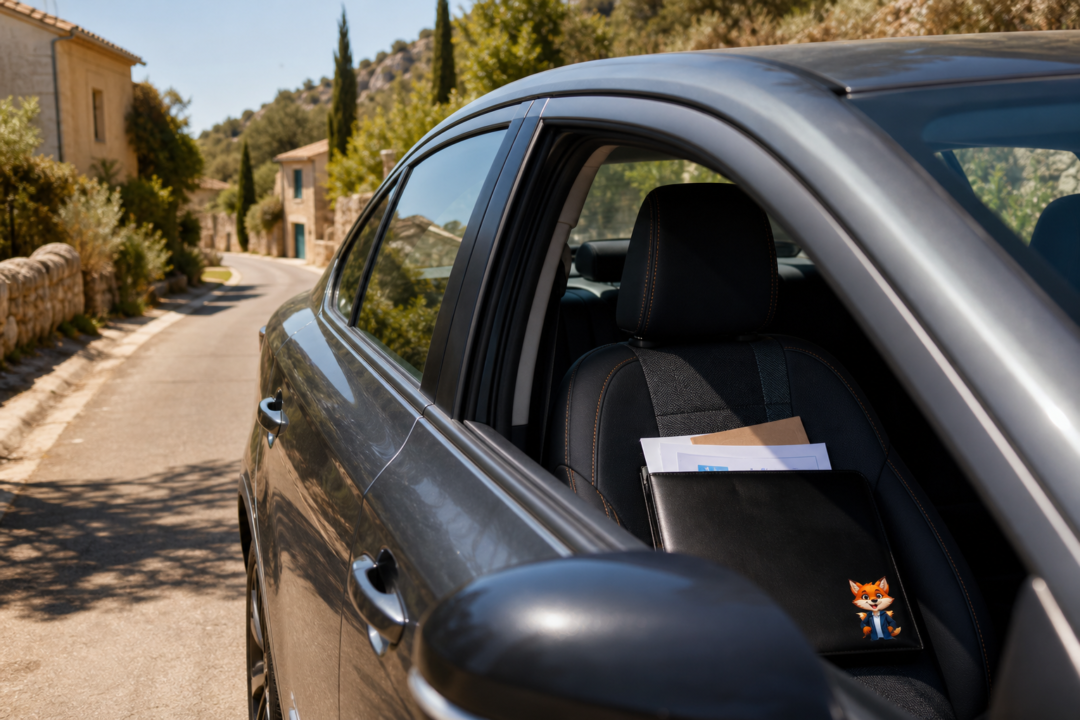 Image réaliste assurance auto provisoire à Murles avec présence discrète d’IZO