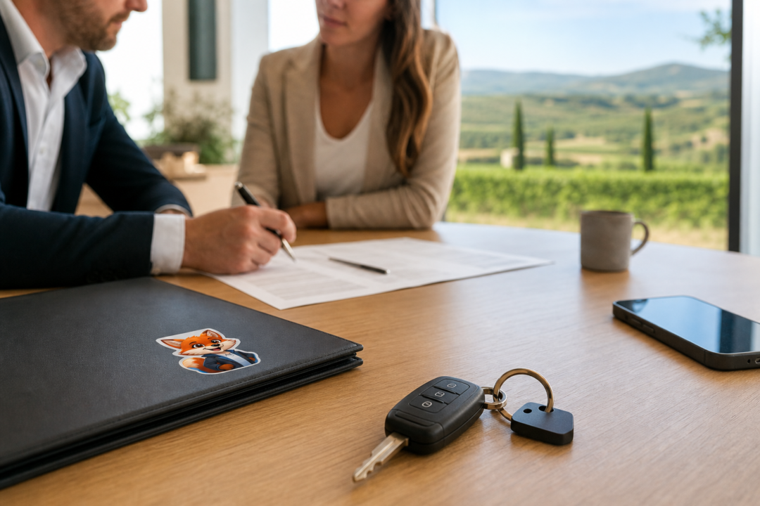 Image réaliste assurance auto risque aggravé à Lagamas avec présence discrète d’IZO