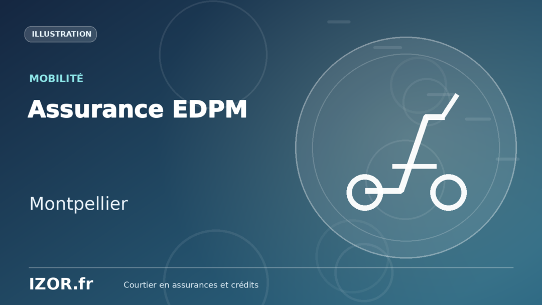 Illustration IZOR « Assurance EDPM — Montpellier » avec un pictogramme de mobilité.