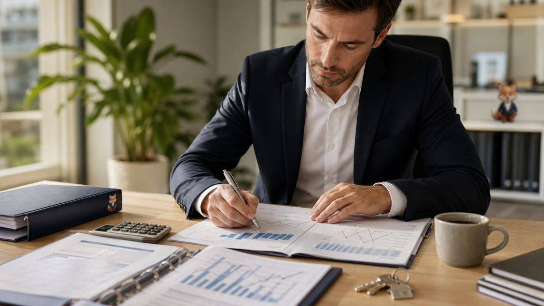 Dossier de financement immobilier à Montpellier avec graphiques de taux et présence discrète d’IZO.