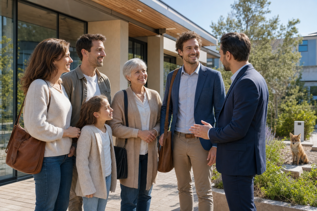 Mutuelle santé Castries : familles, seniors, TNS et indépendants — illustration métier réaliste avec IZO discret