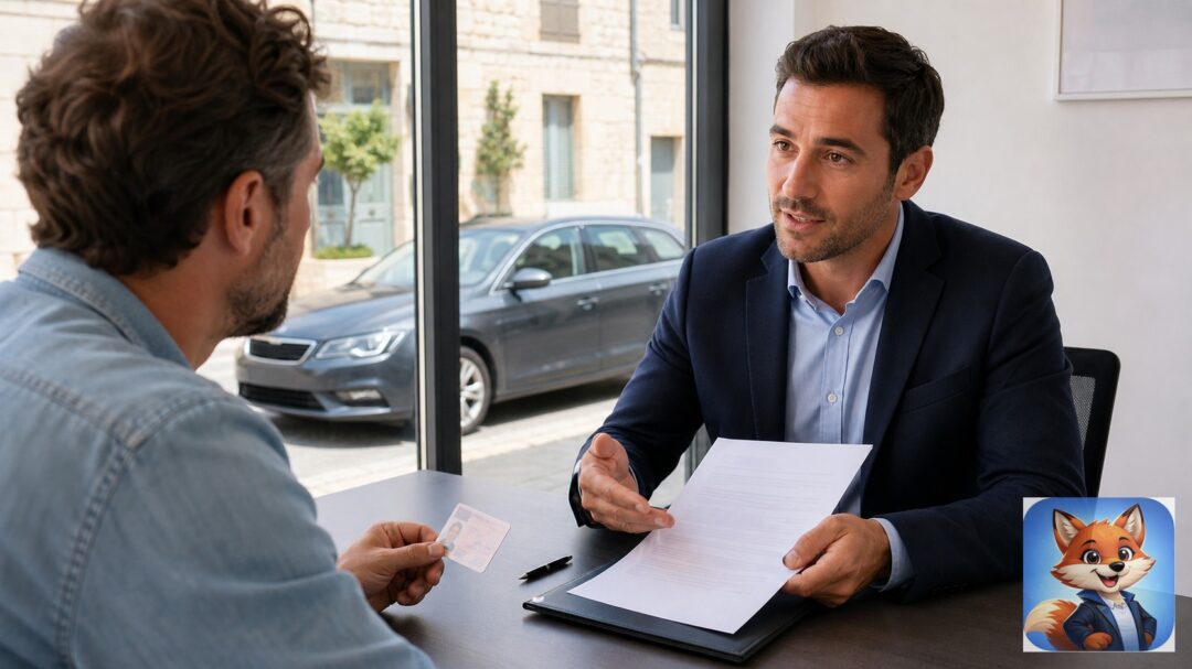 Assurance auto permis étranger à Saint-Geniès-de-Fontedit : scène réaliste en France avec humains visibles et IZO discret