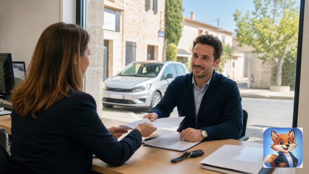 Assurance auto provisoire à Aumes : scène réaliste en France avec conseiller Izor et IZO discret