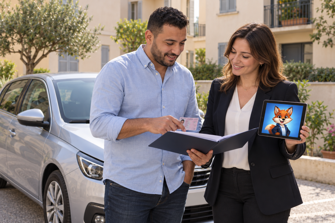 Assurance auto permis algérien à Montpellier : échange avec un conseiller, IZO visible sur tablette