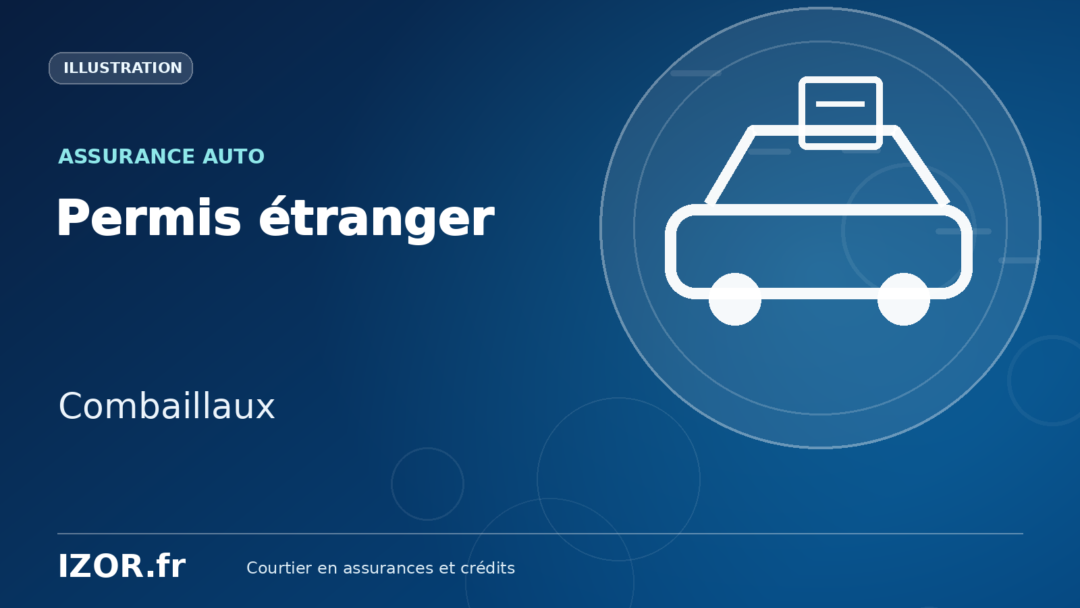 Illustration IZOR « Permis étranger — Combaillaux » avec un pictogramme de voiture et de document.