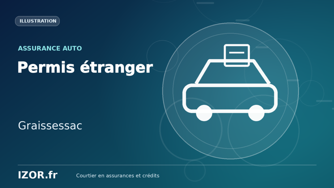 Illustration IZOR « Permis étranger — Graissessac » avec un pictogramme de voiture et de document.