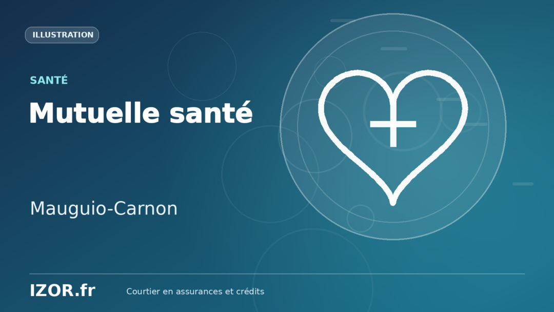 Illustration IZOR « Mutuelle santé — Mauguio-Carnon » avec un pictogramme de cœur et de croix.