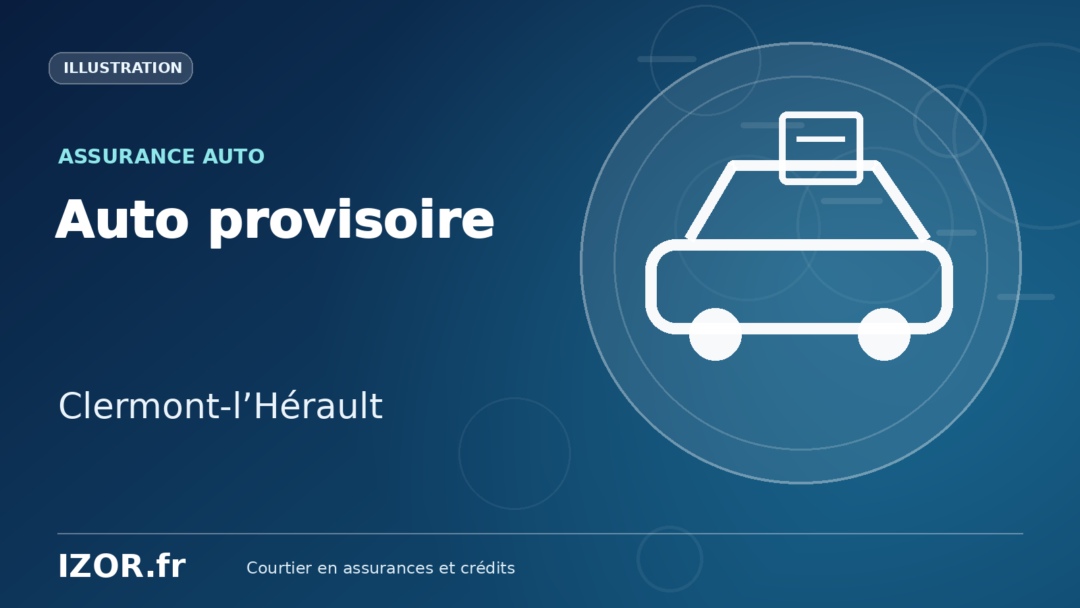 Illustration IZOR « Auto provisoire — Clermont-l’Hérault » avec un pictogramme de voiture et de document.