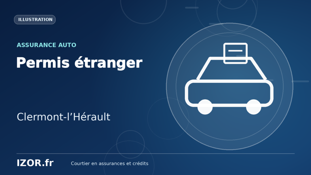 Illustration IZOR « Permis étranger — Clermont-l’Hérault » avec un pictogramme de voiture et de document.
