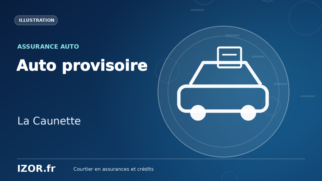 Illustration IZOR « Auto provisoire — La Caunette » avec un pictogramme de voiture et de document.