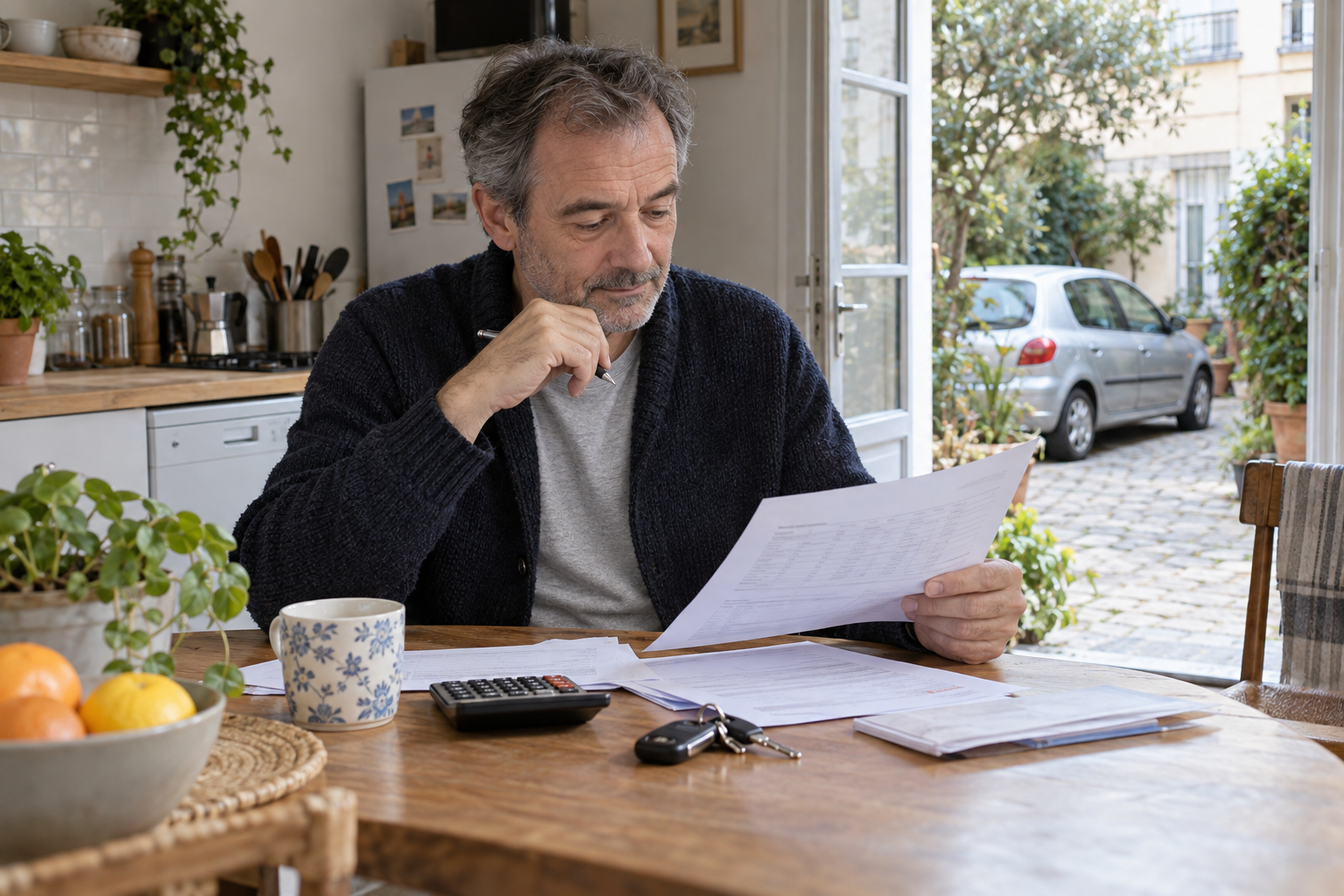 Assurance auto risque aggravé à Montreuil : illustration fictive avec personnes, véhicule et dossier assurance