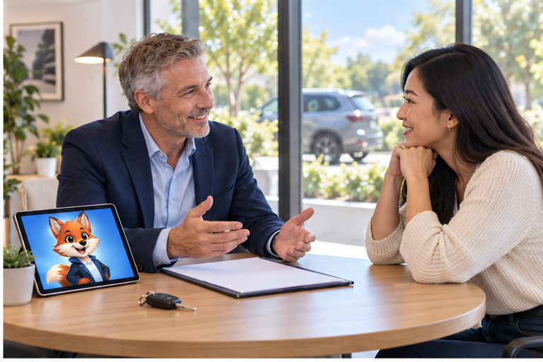 Courtier Izor accompagnant un conducteur pour assurance auto provisoire grabels, avec IZO visible sur tablette