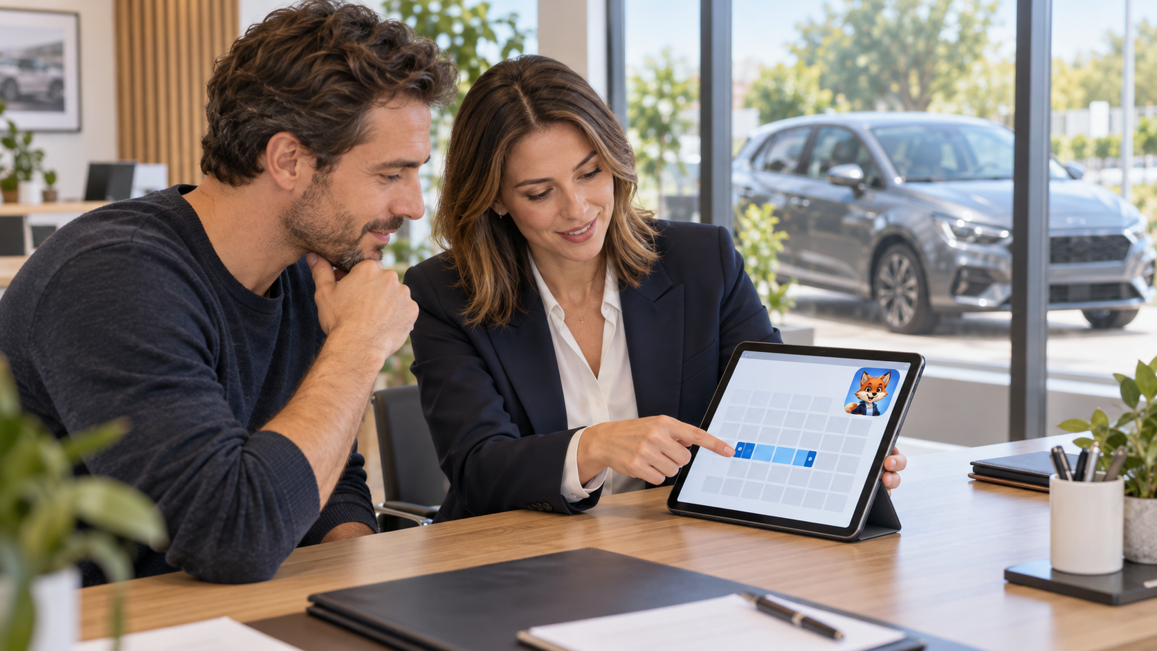Assurance auto provisoire Mudaison : conseil automobile personnalisé avec IZO, agent virtuel Izor, sur tablette
