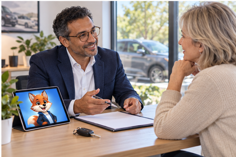 Courtier Izor accompagnant un conducteur pour assurance auto risque aggravé grabels, avec IZO visible sur tablette